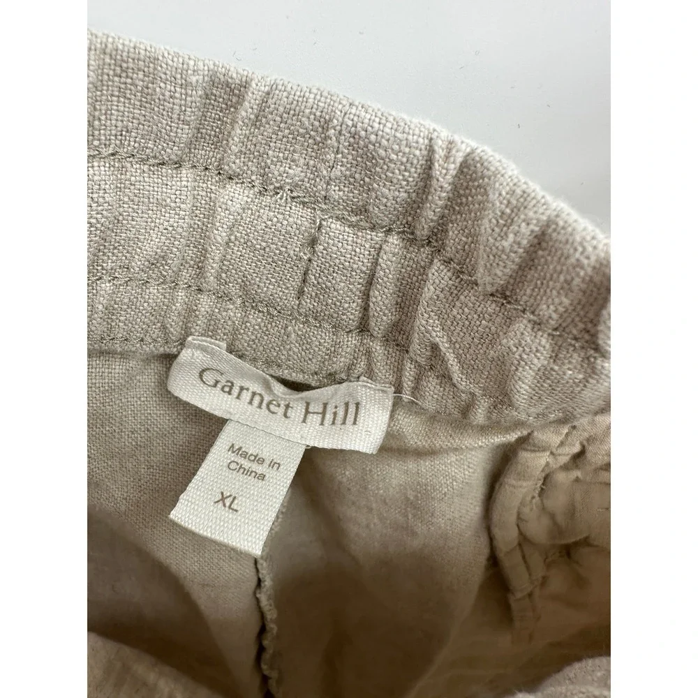 Garnet Hill Womens XL Oatmeal‎ Beige 100% Linen Drawstring Elastic Waist Shorts